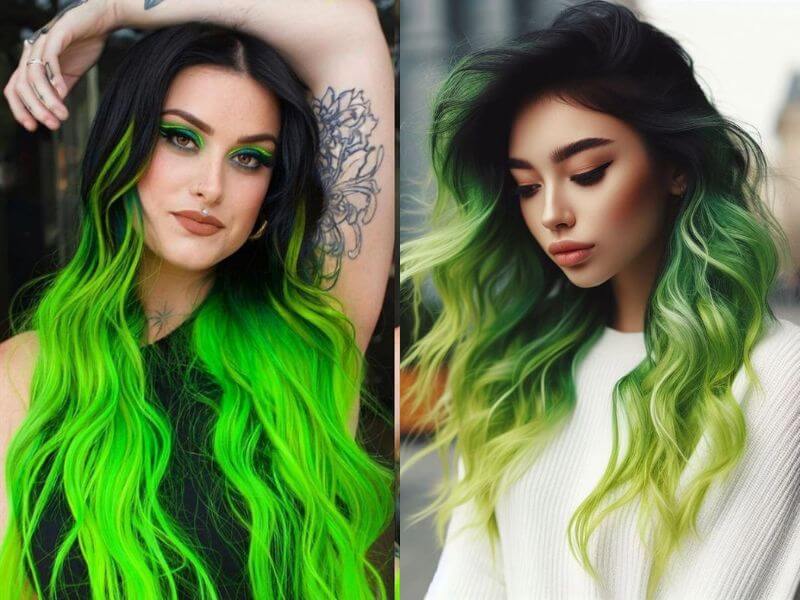 Neon green on dark hair