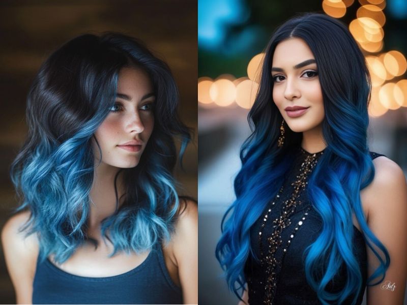 Royal blue peekaboo hair color