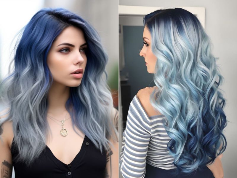 Icy blue streaks under platinum blonde