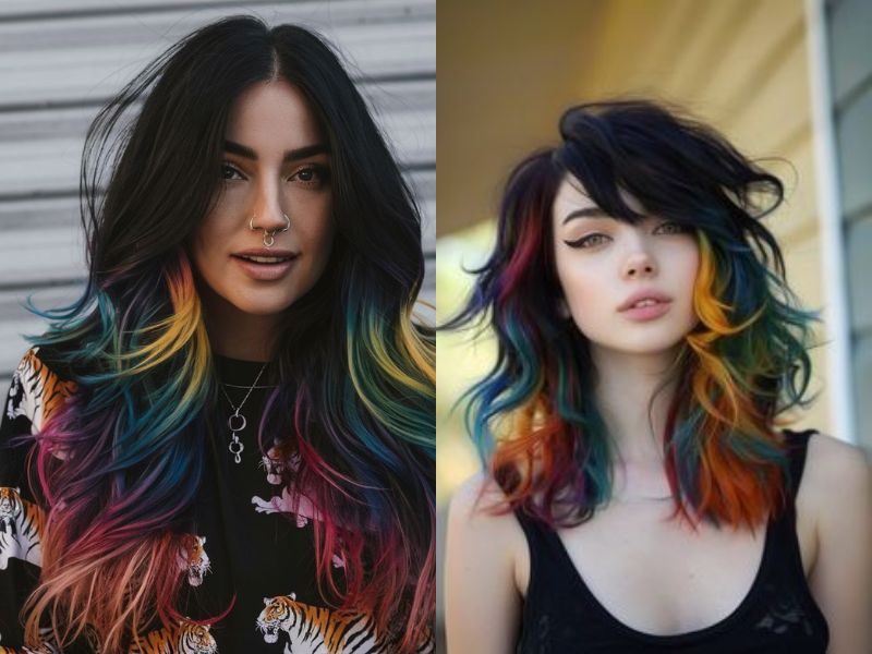 Rainbow peekaboo hair color