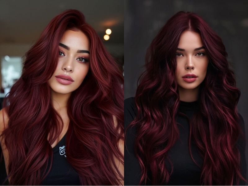 Dark red is popular for red color hair ideas