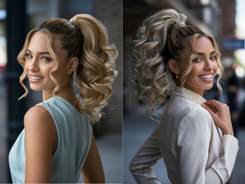 Curly ponytail  gives texture and volume