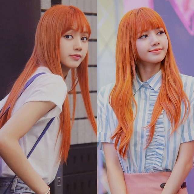 Lisa's orange layered hair should be in your list of Korean haircuts for women.