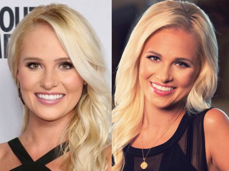 Tomi Lahren without makeup combines half-up, half-down hairstyle