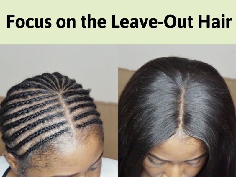 Step 6 of the middle part sew in tutorial: Leave-out hair