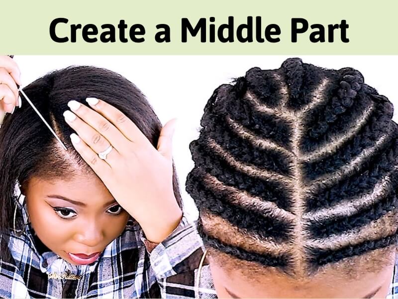 Step 2 of the middle part sew in tutorial: Creating a middle part