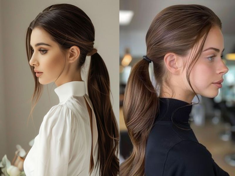 Middle Part with a Low Ponytail