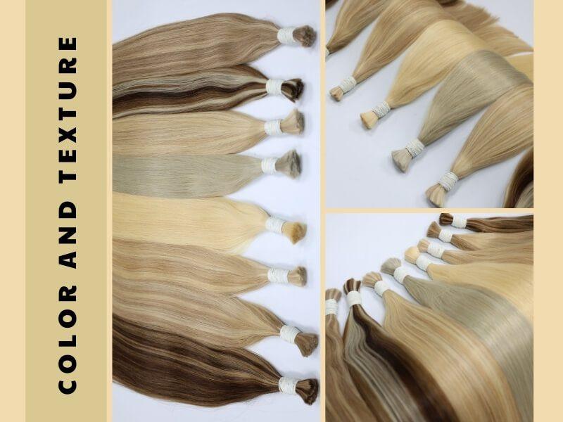 Various colors and textures of remy human hair extensions