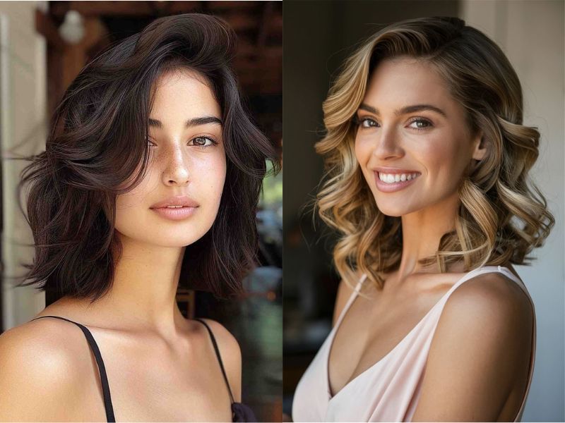 Side part wavy bob hairstyle