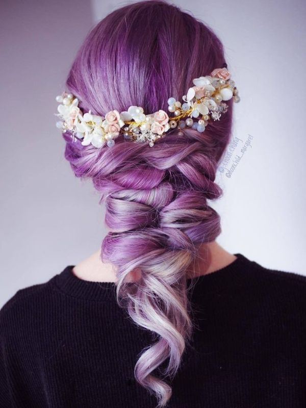 Purple Updo with Flower Crown 