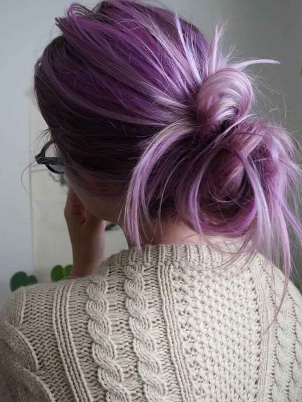 Messy Bun with Purple Accents