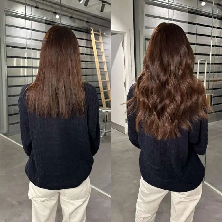 Brown tape hair extensions before and after

