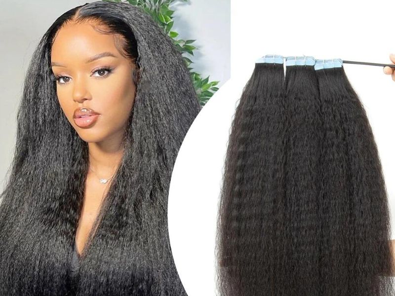 Kinky straight tape in extensions black hair