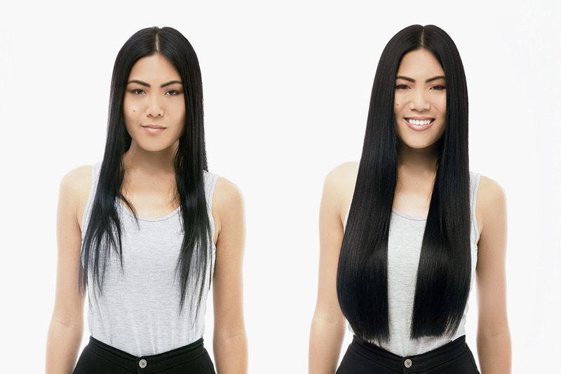 Tape hair extensions before and after straight hair