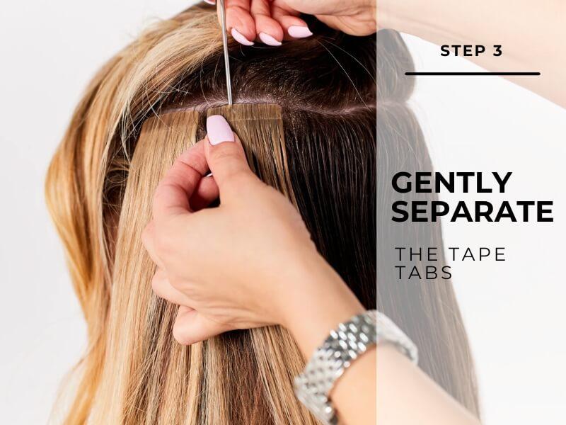 How to Remove Tape In Hair Extensions 18 12 2025 7 - Luxshine Hair Use your fingers to slowly separate the two tape tabs