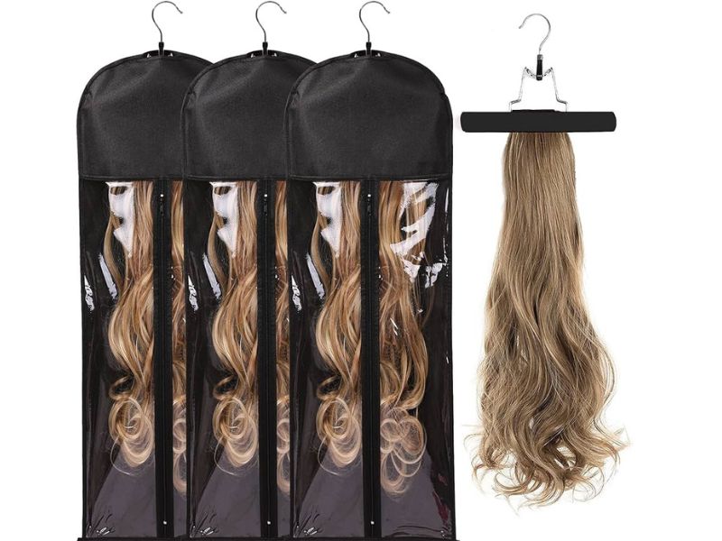 Hanging hair extensions to store 