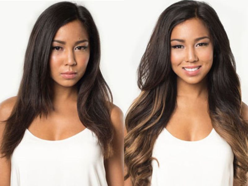 Volume transformation – keratin hair extensions before and after