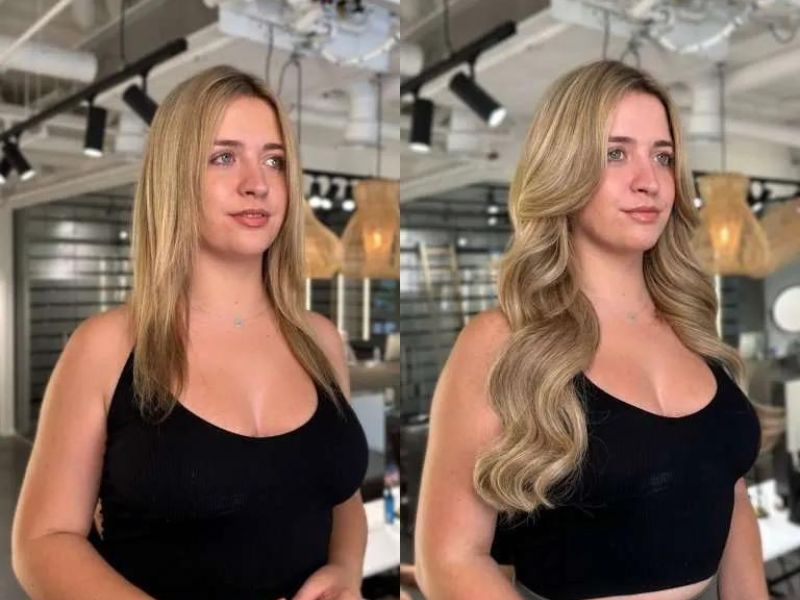 Length transformation – keratin hair extensions before and after