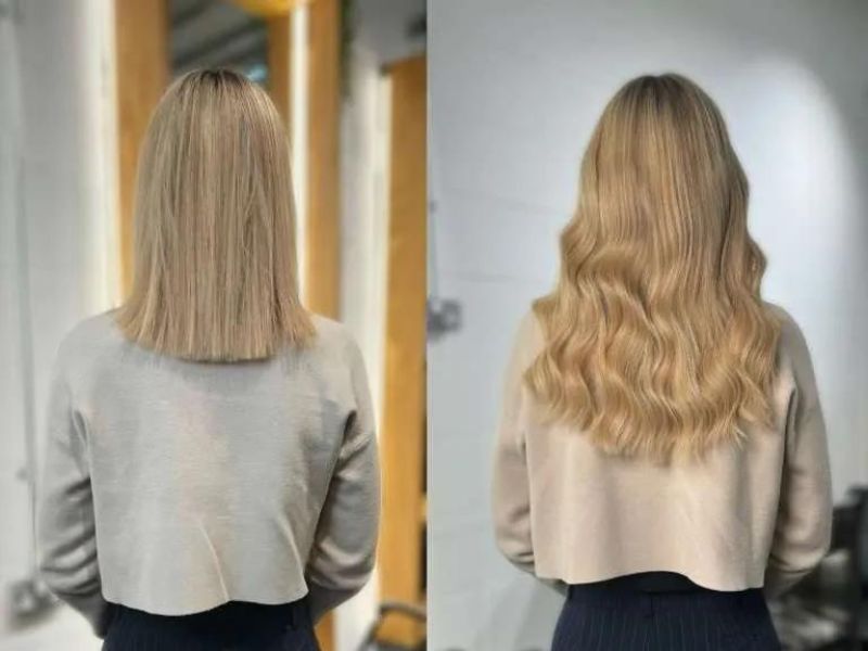 Length transformation – keratin hair extensions before and after