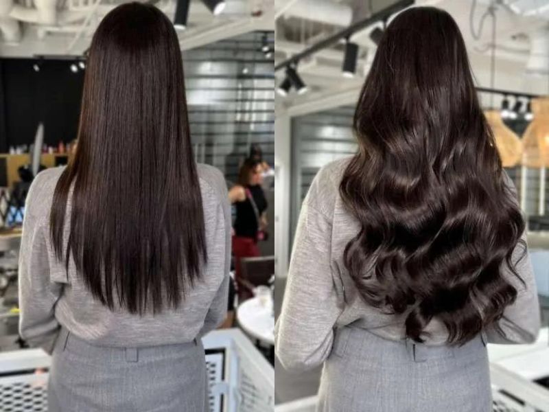 Volume transformation – keratin hair extensions before and after