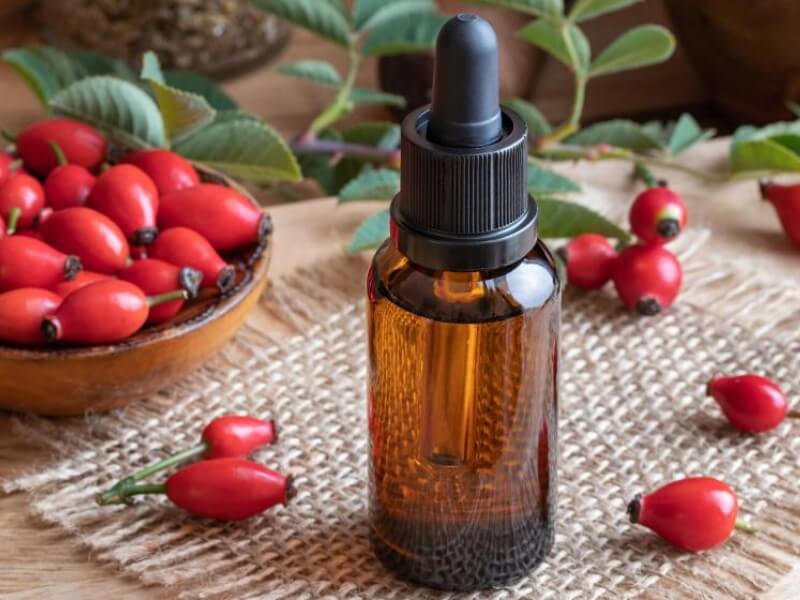 Rosehip oil repairs damage, eliminates frizz, and adds a natural gloss