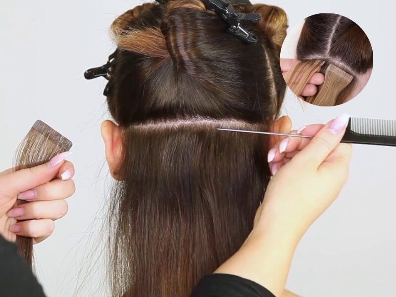 Attach tape-in hair extensions 