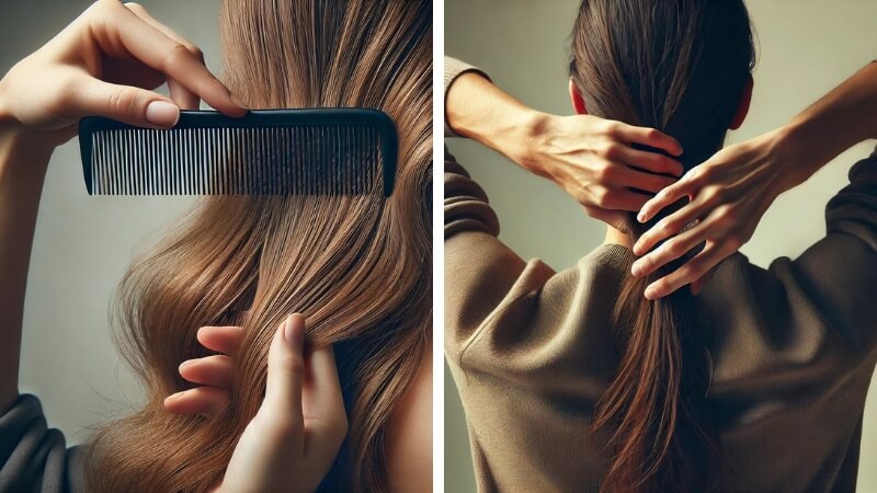 Gently separate the extensions by tail comb or your hand