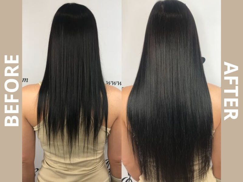 Transformation before and after of bulk hair extensions