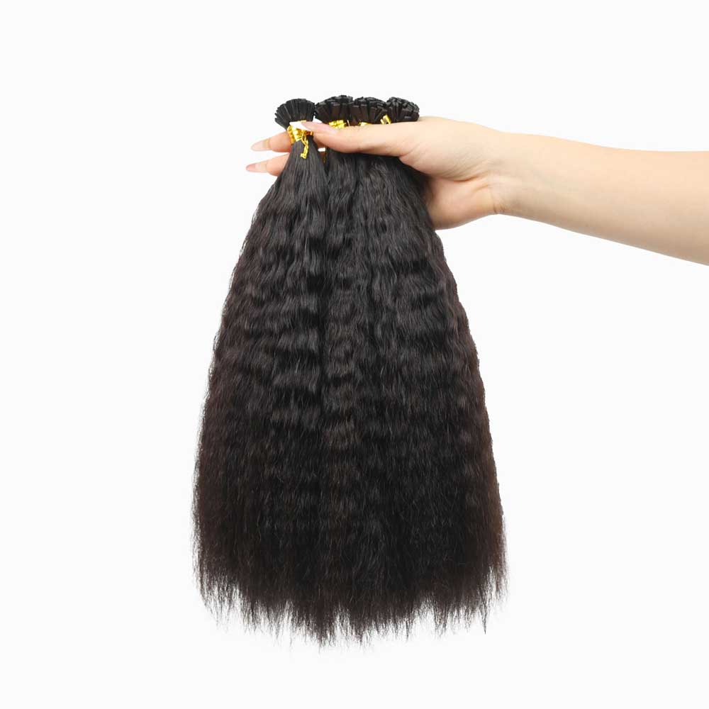 Flat Tip Hair Extensions Natural Color Kinky Straight - #1B