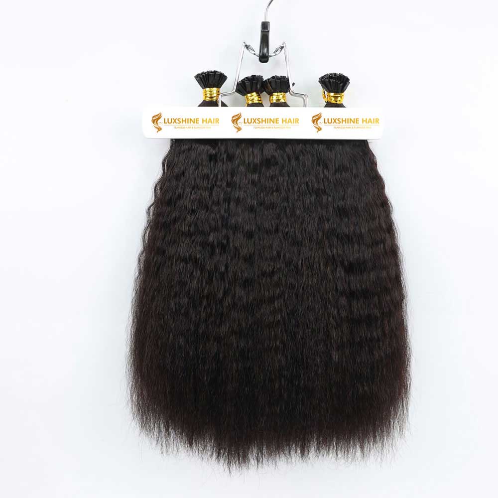 Flat Tip Hair Extensions Natural Color Kinky Straight - #1B