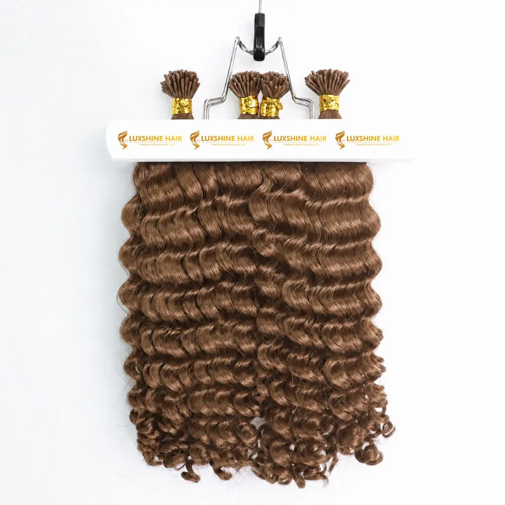 I-Tip Extensions Light Brown Deep Wavy
