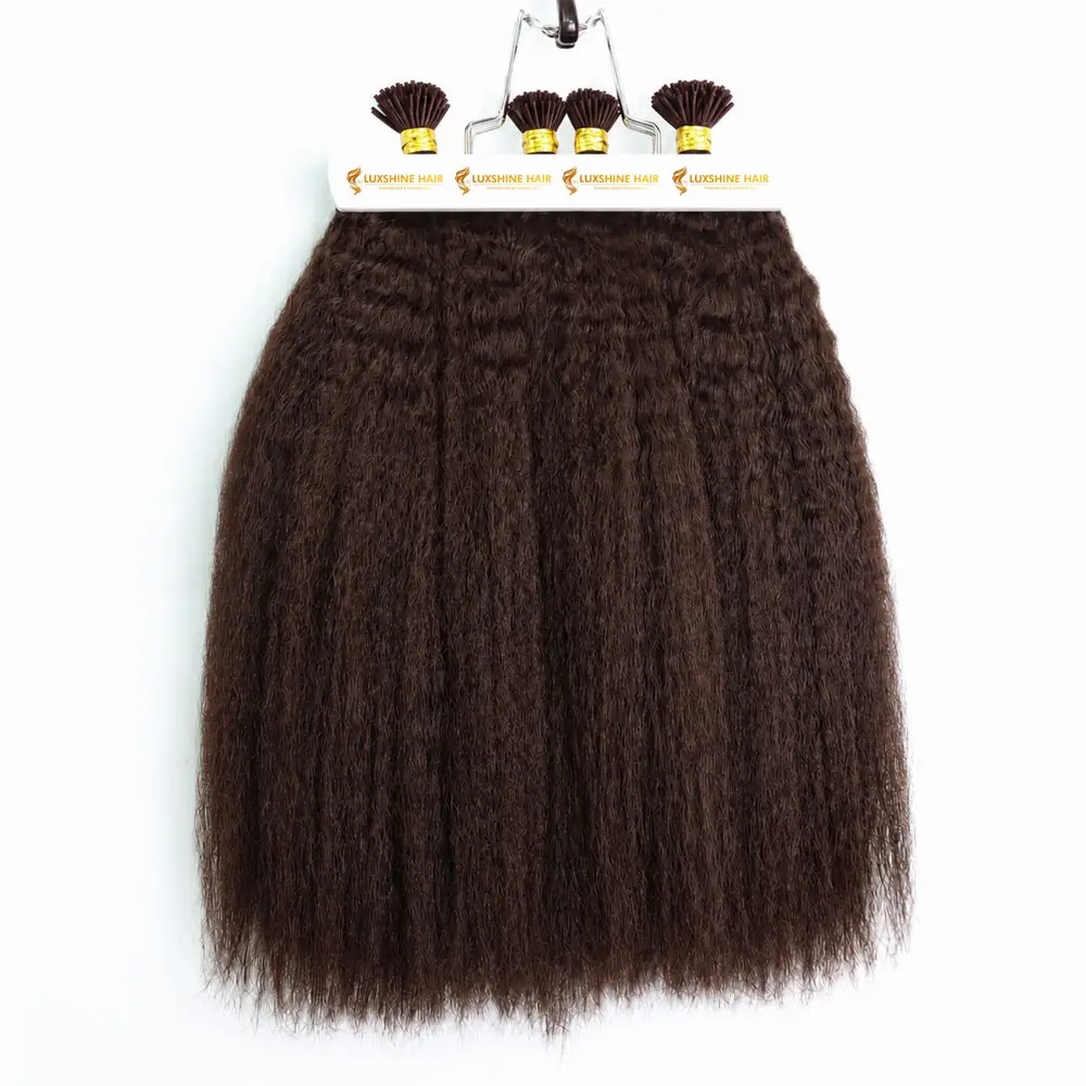 I-Tip Extensions Brown Kinky Straight