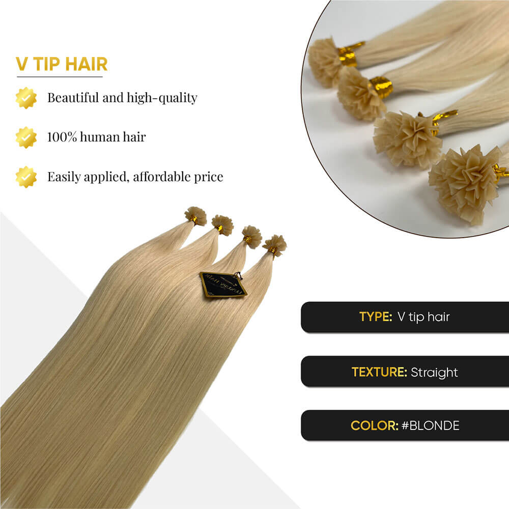 V Tip Hair Extensions Straight Blonde