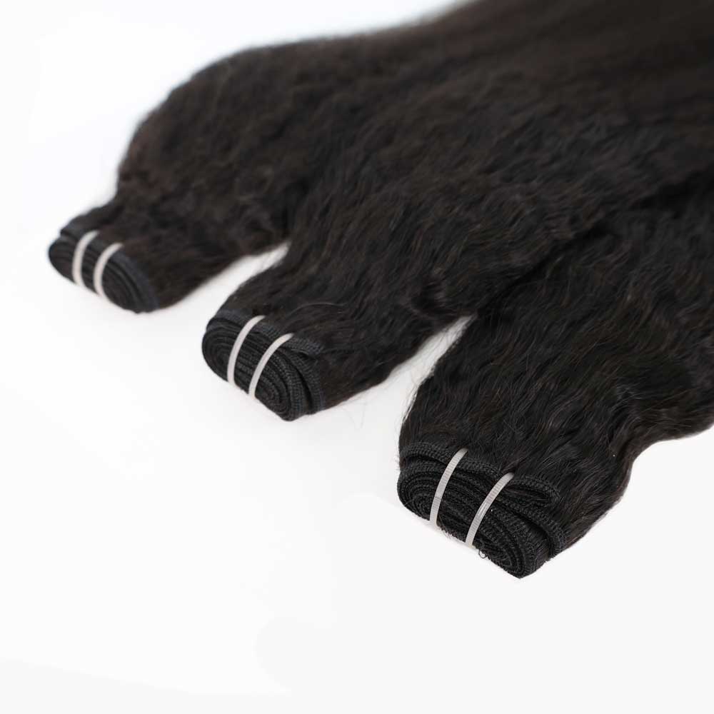 Machine Weft Hair Extensions Natural Color Kinky Straight - #1B