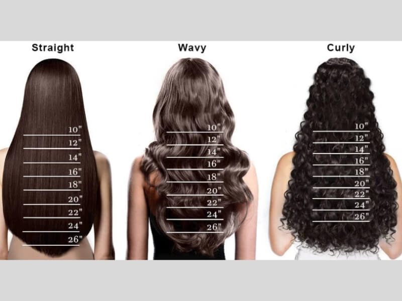 Hair length chart: straight, wavy, curly