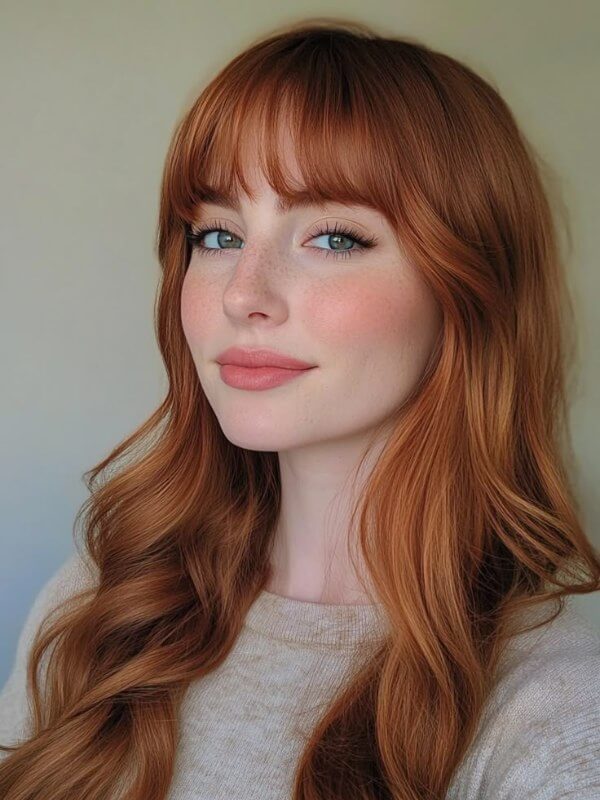 Wispy bangs add a soft and youthful look