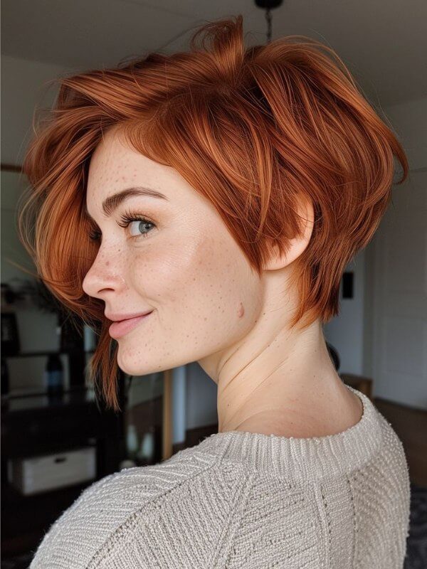 A short, bold style that brings out fiery undertones