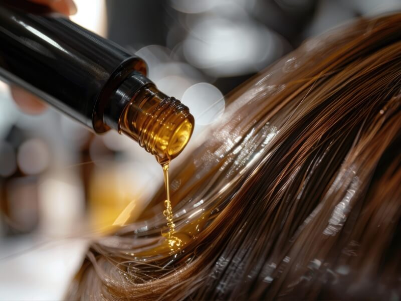 Apply a few drops of hair oil to the ends