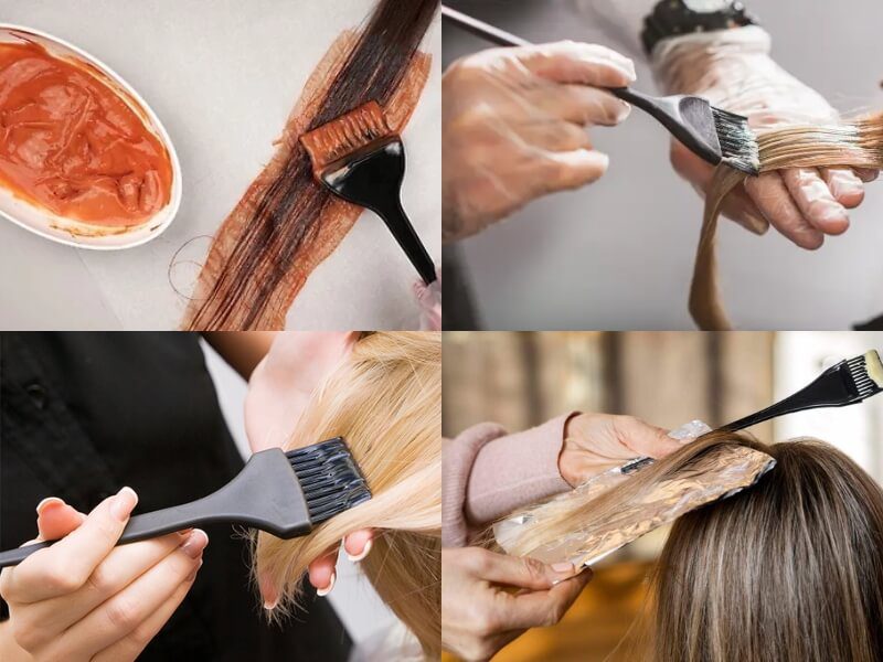 Applying the hair dye from top to bottom