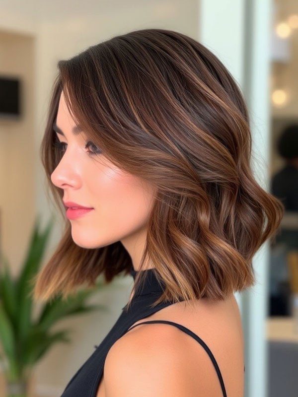 A trendy lob with a shaggy texture that adds a playful touch.