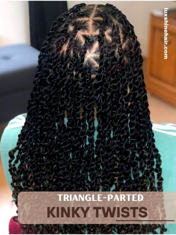 Kinky Twist Hairstyles 26 - Luxshine Hair Triangle-Parted Kinky Twists