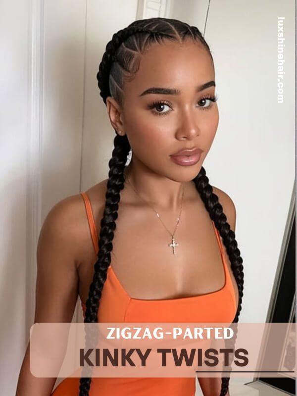 Kinky Twist Hairstyles 29 - Luxshine Hair Zigzag-Parted Kinky Twists