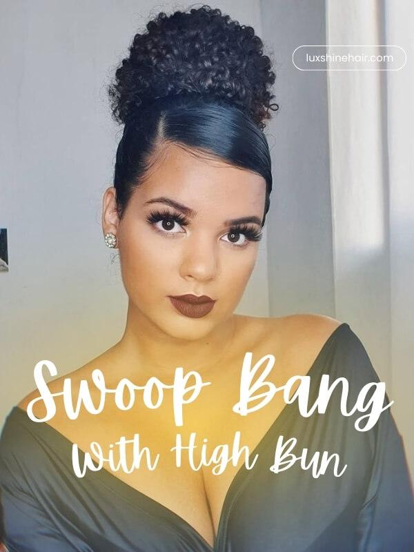 Add a touch of elegance to your routine with a polished swoop and a curly bun.