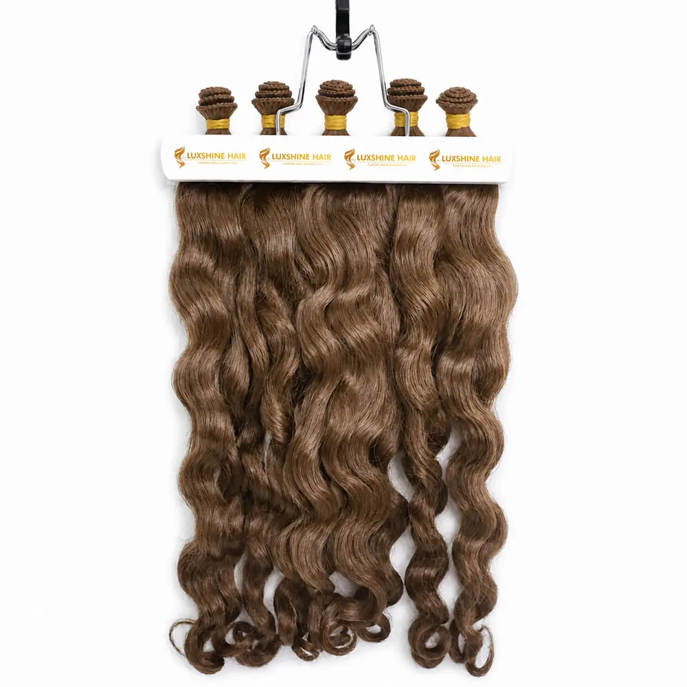 Hand Tied Weft Extensions Light Brown Body Wavy