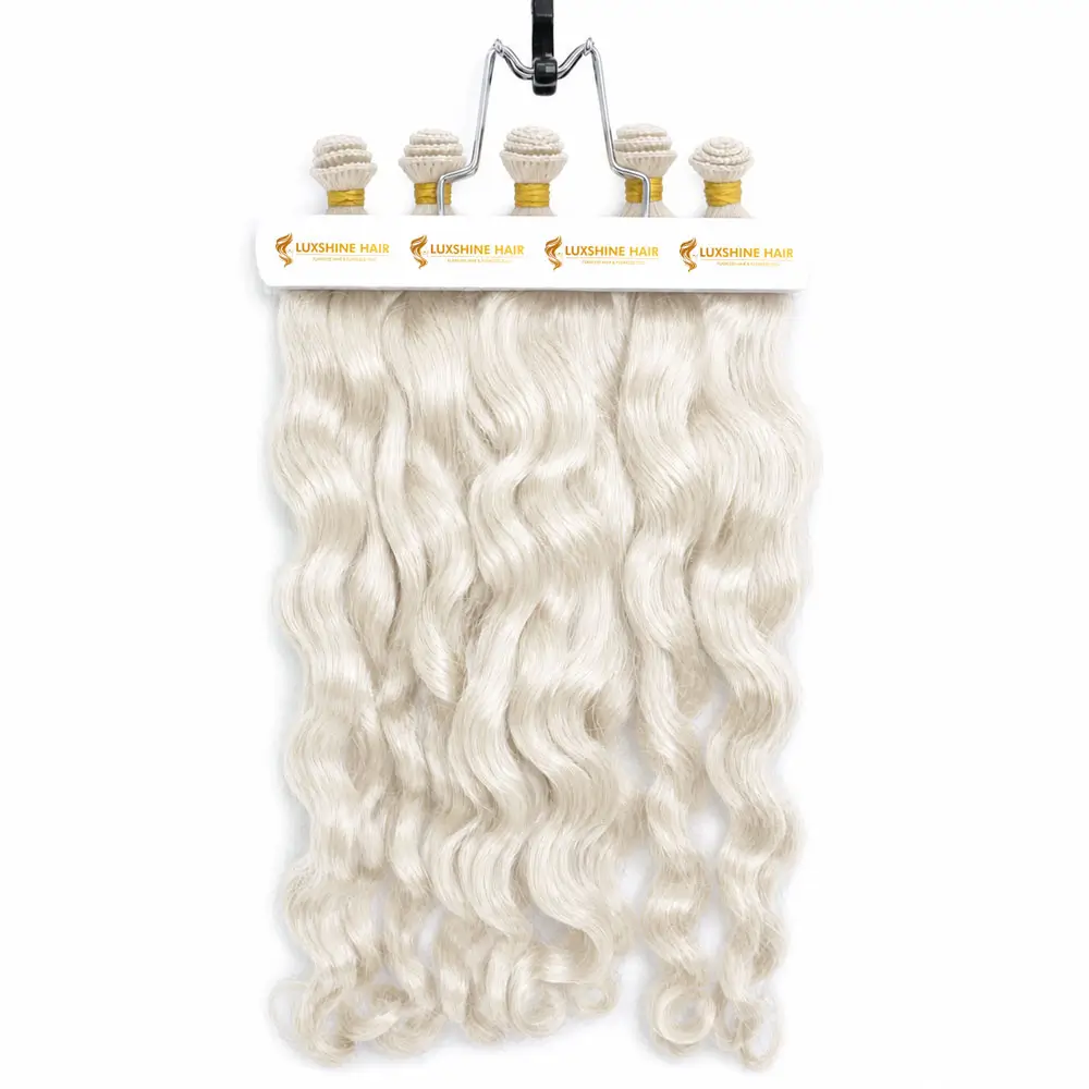 Hand Tied Weft Extensions White Blonde Body Wavy