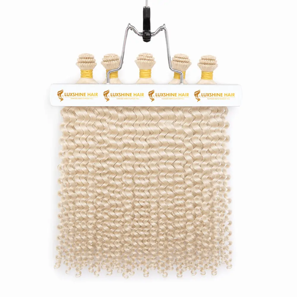 Hand Tied Weft Extensions White Blonde Deep Curly