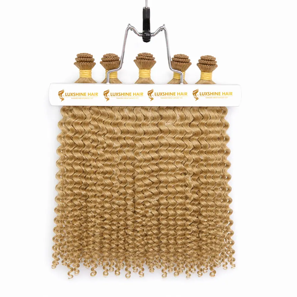 Hand Tied Weft Extensions Deep Curly 19 05 2026 3 - Luxshine Hair Hand Tied Weft Extensions Light Blonde Deep Curly