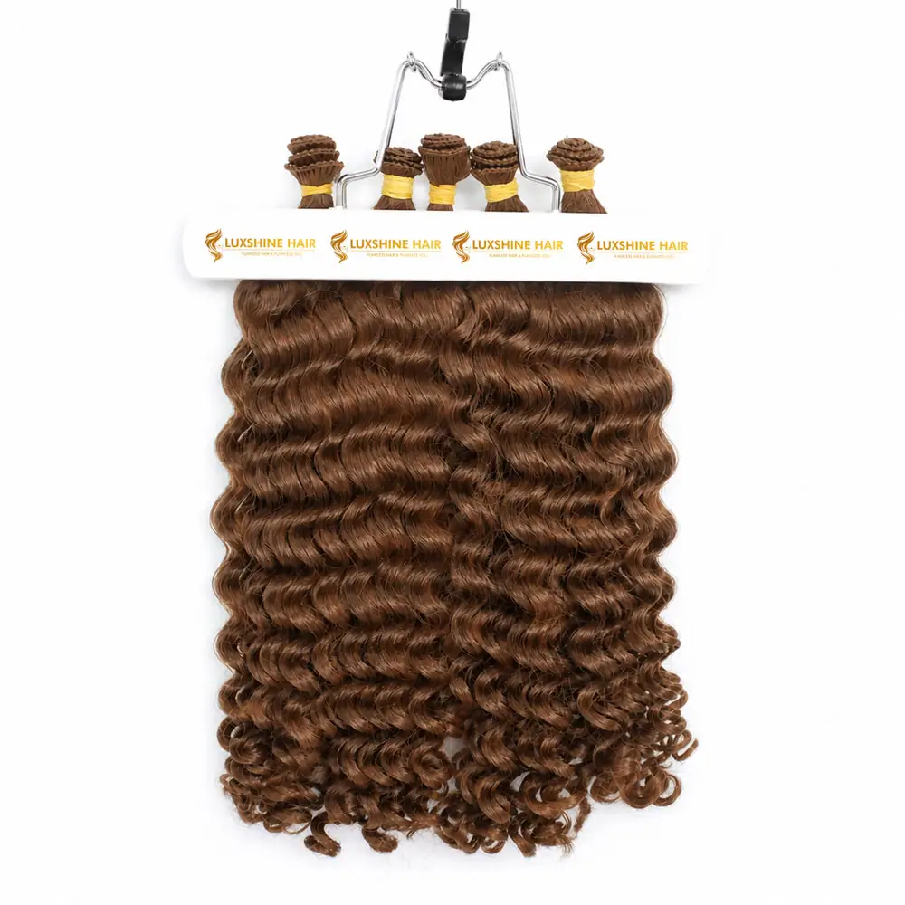 Hand Tied Weft Extensions Light Brown Deep Wavy