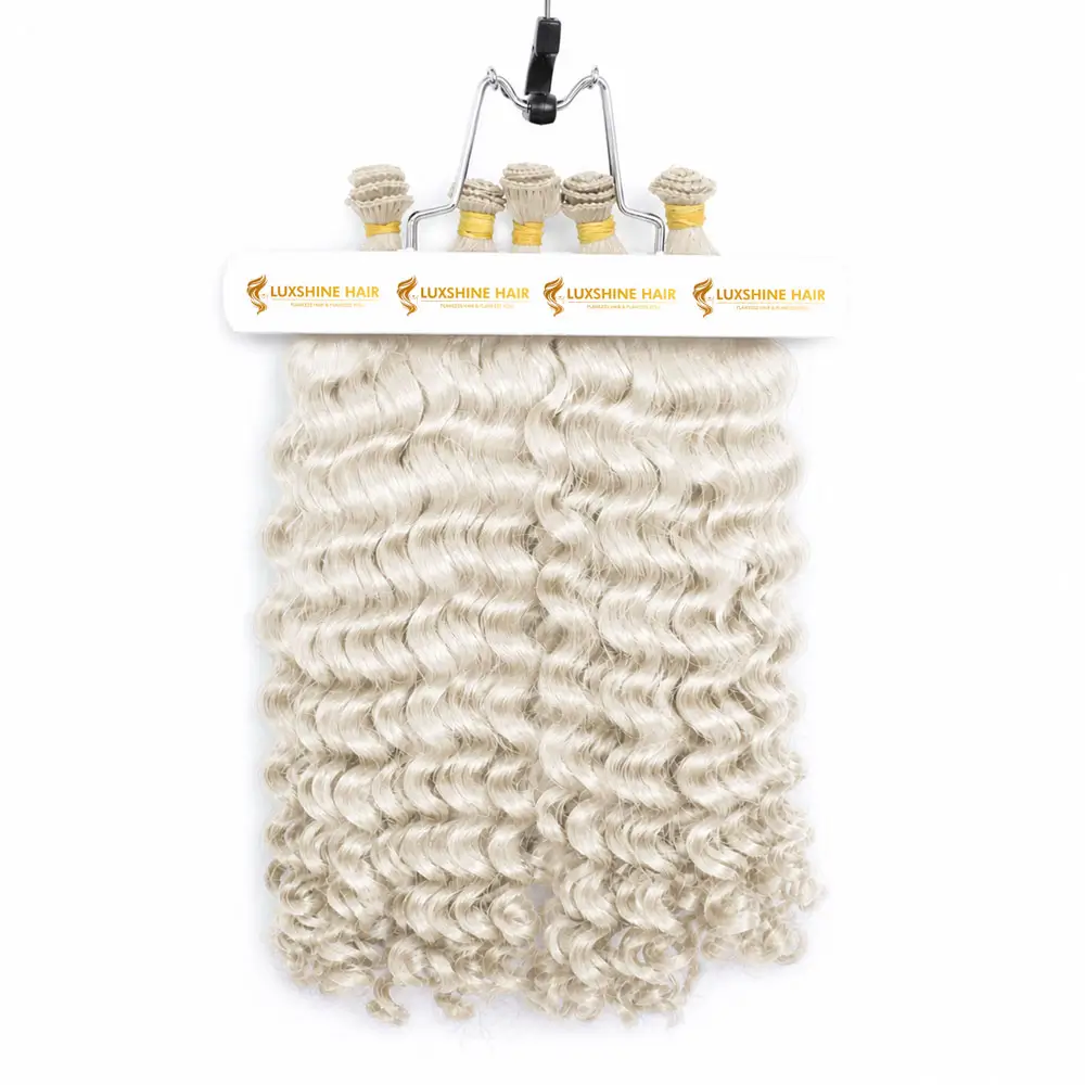 Hand Tied Weft Extensions White Blonde Deep Wavy