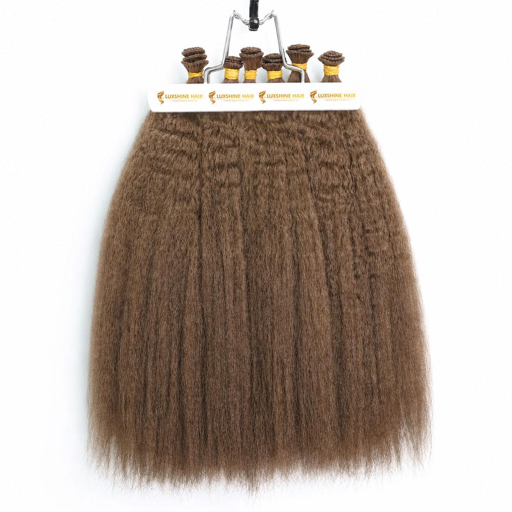 Hand Tied Weft Extensions Light Brown Kinky Straight